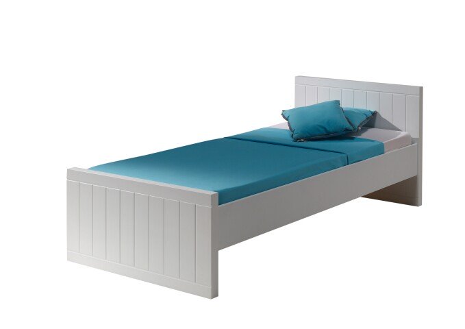 Einzelbett >ROBIN< in Weiß aus MDF - 210x76,5x95cm (BxHxT)