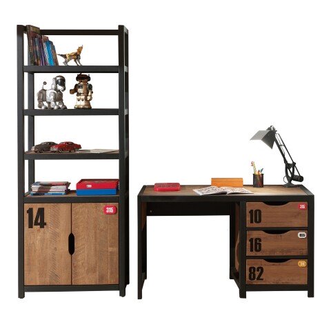 Jugendzimmer-Set >ALEX< in Kiefer gebürstet cognacfarbig aus Massive Kiefer