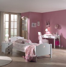 Bett >AMORI< in Weiß aus Massiv Kiefer und MDF - 211,2x80x96cm (BxHxT)