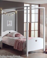 Himmelbett >AMORI< in Weiß aus Massiv Kiefer...