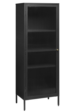 Vitrine >Barcelona< in Schwarz mit geriffelten Glaseinsätzen 5 mm , Sicherheitsglas