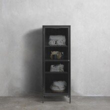 Vitrine >Barcelona< in Schwarz mit geriffelten Glaseinsätzen 5 mm , Sicherheitsglas