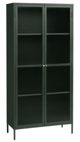 Vitrine >Barcelona< in Grün mit geriffelten Glaseinsätzen 5 mm , Sicherheitsglas