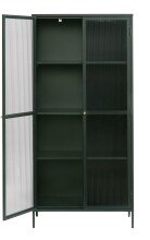 Vitrine >Barcelona< in Grün mit geriffelten Glaseinsätzen 5 mm , Sicherheitsglas