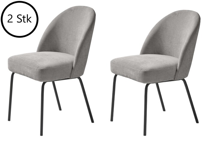 4-Fußstuhl >Cadiz< (2er Set) in Chenille Grau/Schwarz - 48,5x84x57 (BxHxT)