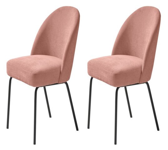 4-Fußstuhl >Cadiz< (2er Set) in Chenille Rose/Schwarz - 48,5x84x57 (BxHxT)