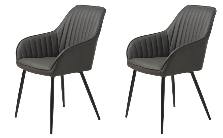 Stuhl >Marbella< (2er Set) in Kunstleder PU Dunkelgrau , Füße schwarz Pulverbeschichtet lackiert