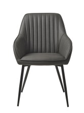 Stuhl >Marbella< (2er Set) in Kunstleder PU Dunkelgrau , Füße schwarz Pulverbeschichtet lackiert