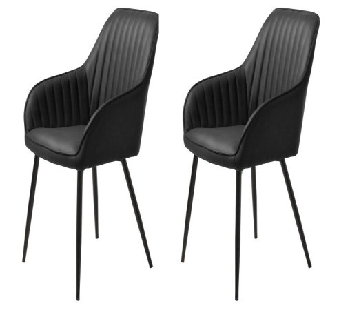 Stuhl >Marbella< (2er Set) in Kunstleder Schwarz PU , Füße schwarz Pulverbeschichtet lackiert