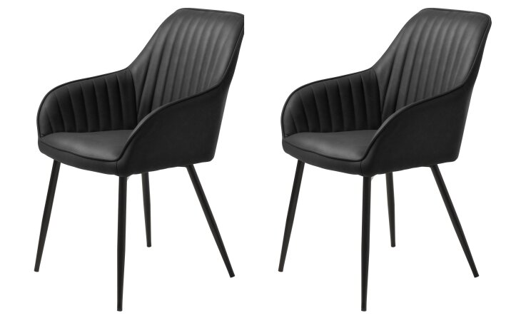Stuhl >Marbella< (2er Set) in Kunstleder Schwarz PU , Füße schwarz Pulverbeschichtet lackiert