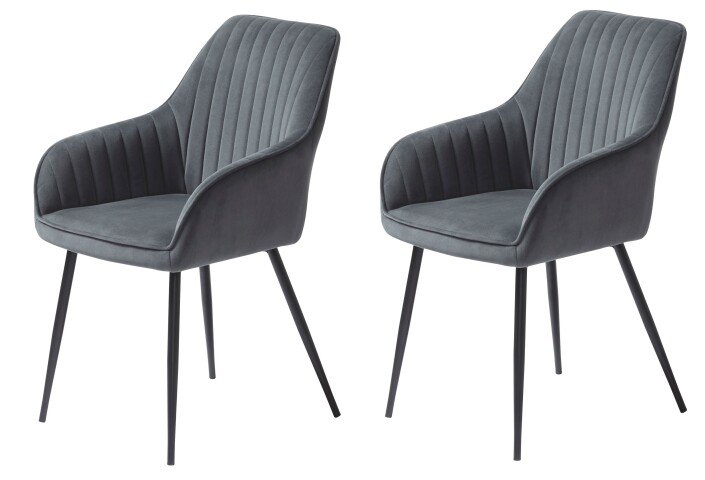 Stuhl >Marbella< (2er Set) in Granite Samt/Schwarz - 58x85x59 (BxHxT)
