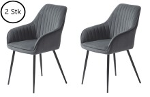 Stuhl >Marbella< (2er Set) in Granite Samt/Schwarz - 58x85x59 (BxHxT)