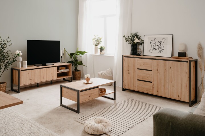 Wohnzimmer-Set >Arvada< (3 teilig) in Artisan Eiche / Anthrazit aus MDF