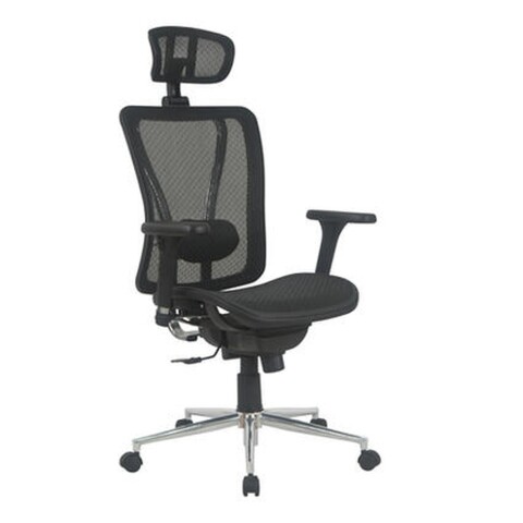 Bürostuhl >Upsilon< in schwarz aus Mesh/PU/Polyester - 65x121x60cm (BxHxT)