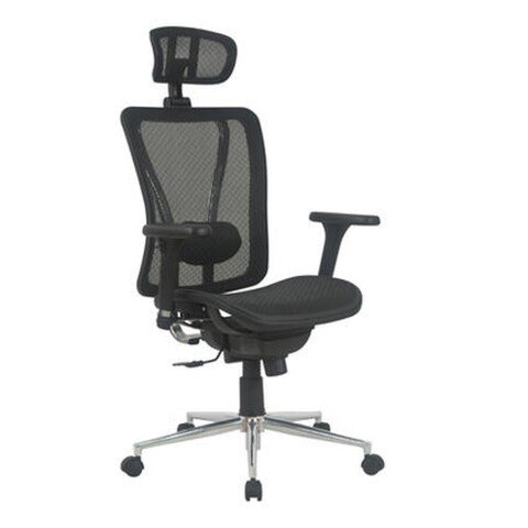 Bürostuhl >Upsilon< in schwarz aus Mesh/PU/Polyester - 65x121x60cm (BxHxT)