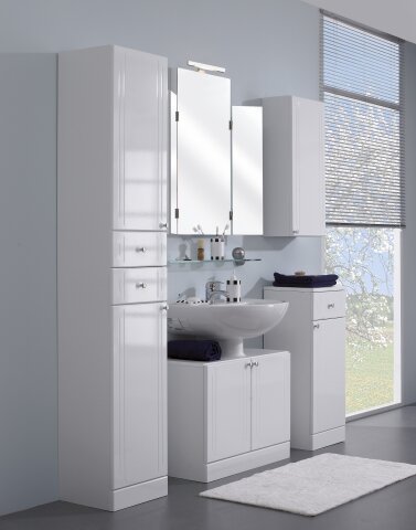 Badmöbel-Set >Quickset 955< in Weiß Hochglanz - 137x200x33cm (BxHxT)