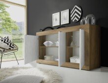 Sideboard >Belinda< in Mercure Holzstruktur / Weiss - 160x86x43cm (BxHxT)