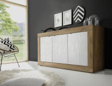 Sideboard >Belinda< in Mercure Holzstruktur / Weiss - 160x86x43cm (BxHxT)