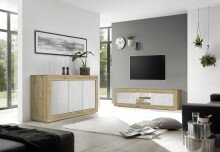 Sideboard >Belinda< in Eiche Cadiz / Weiss - 160x86x43cm (BxHxT)
