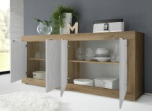 Sideboard >Belinda< in Mercure Holzstruktur / Weiss - 207x86x43cm (BxHxT)
