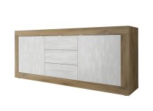 Sideboard >Belinda< in Mercure Holzstruktur / Weiss - 210x86x43cm (BxHxT)