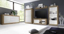 Sideboard >Belinda< in Mercure Holzstruktur / Weiss - 210x86x43cm (BxHxT)