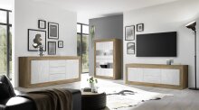 Sideboard >Belinda< in Mercure Holzstruktur / Weiss - 210x86x43cm (BxHxT)