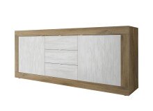 Sideboard >Belinda< in Mercure Holzstruktur / Weiss - 210x86x43cm (BxHxT)