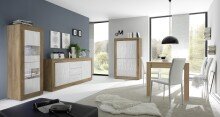 Sideboard >Belinda< in Mercure Holzstruktur / Weiss - 210x86x43cm (BxHxT)