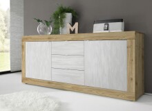 Sideboard >Belinda< in Eiche Cadiz / Weiss - 210x86x43cm (BxHxT)
