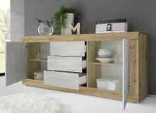 Sideboard >Belinda< in Eiche Cadiz / Weiss - 210x86x43cm (BxHxT)