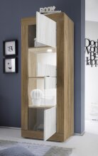 Vitrine >Belinda< in Mercure Holzstruktur / Weiss - 61x162x43cm (BxHxT)