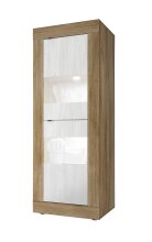 Vitrine >Belinda< in Mercure Holzstruktur / Weiss - 61x162x43cm (BxHxT)