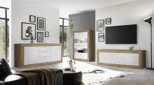 Vitrine >Belinda< in Mercure Holzstruktur / Weiss - 102x162x43cm (BxHxT)