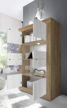 Vitrine >Belinda< in Mercure Holzstruktur / Weiss - 102x162x43cm (BxHxT)