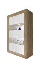 Vitrine >Belinda< in Mercure Holzstruktur / Weiss - 102x162x43cm (BxHxT)