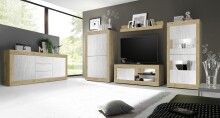 Vitrine >Belinda< in Eiche Cadiz / Weiss - 102x162x43cm (BxHxT)