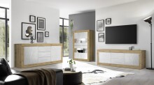 Vitrine >Belinda< in Eiche Cadiz / Weiss - 102x162x43cm (BxHxT)