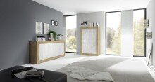 Highboard >Belinda< in Eiche Cadiz / Weiss - 102x162x43cm (BxHxT)
