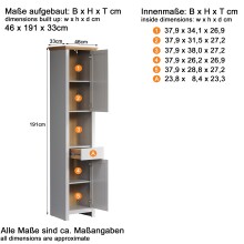 Hochschrank >Landside< in Lichtgrau Melamin - 46x191x33 (BxHxT)