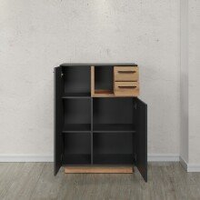 Kommode >Synnax< in Anthrazit Melamin/Coast Evoke Eiche Nachbildung