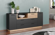 Sideboard >Synnax< in Anthrazit Melamin/Coast Evoke Eiche Nachbildung
