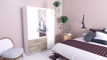 Kleiderschrank >Ready2< in Eiche/weiss aus Holzwerkstoff - 134x192x51cm (BxHxT)