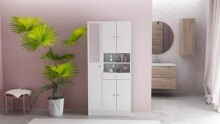 Badezimmerspiegelschrank >Imbattable< in matt weiss - 82x180x32 (BxHxT)