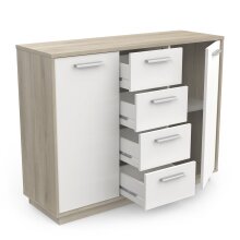 Kommode >Leo< in Kronberg Eiche/weiss aus Holzwerkstoff - 113x84x36cm (BxHxT)