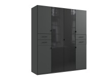 Drehtürenschrank >DANZIG< in GRPAHIT + GLAS SCHWARZ - 180x208x58cm (BxHxT)