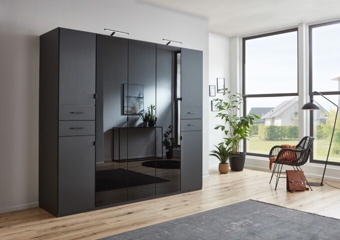 Drehtürenschrank >DANZIG< in GRPAHIT + GLAS SCHWARZ - 225x208x58cm (BxHxT)