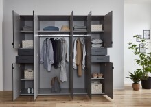 Drehtürenschrank >DANZIG< in GRPAHIT + GLAS SCHWARZ - 225x208x58cm (BxHxT)