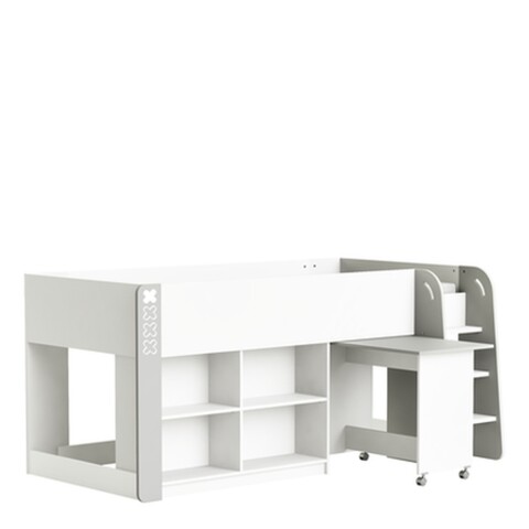 Hochbett >Hampton< in matt weiss/dunkel grau - 210x98x124 (BxHxT)