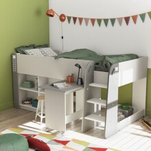 Hochbett >Hampton< in matt weiss/dunkel grau - 210x98x124 (BxHxT)
